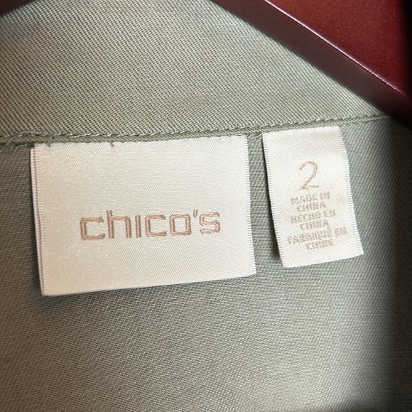 Chicos Ruffle Open Front Waterfall Duster Olive Green Jacket Chico’s Sz 2 Large - Picture 11 of 14